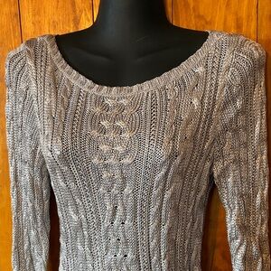 Ralph Lauren Silver Gray Cable Knit Scoop Neck Sweater